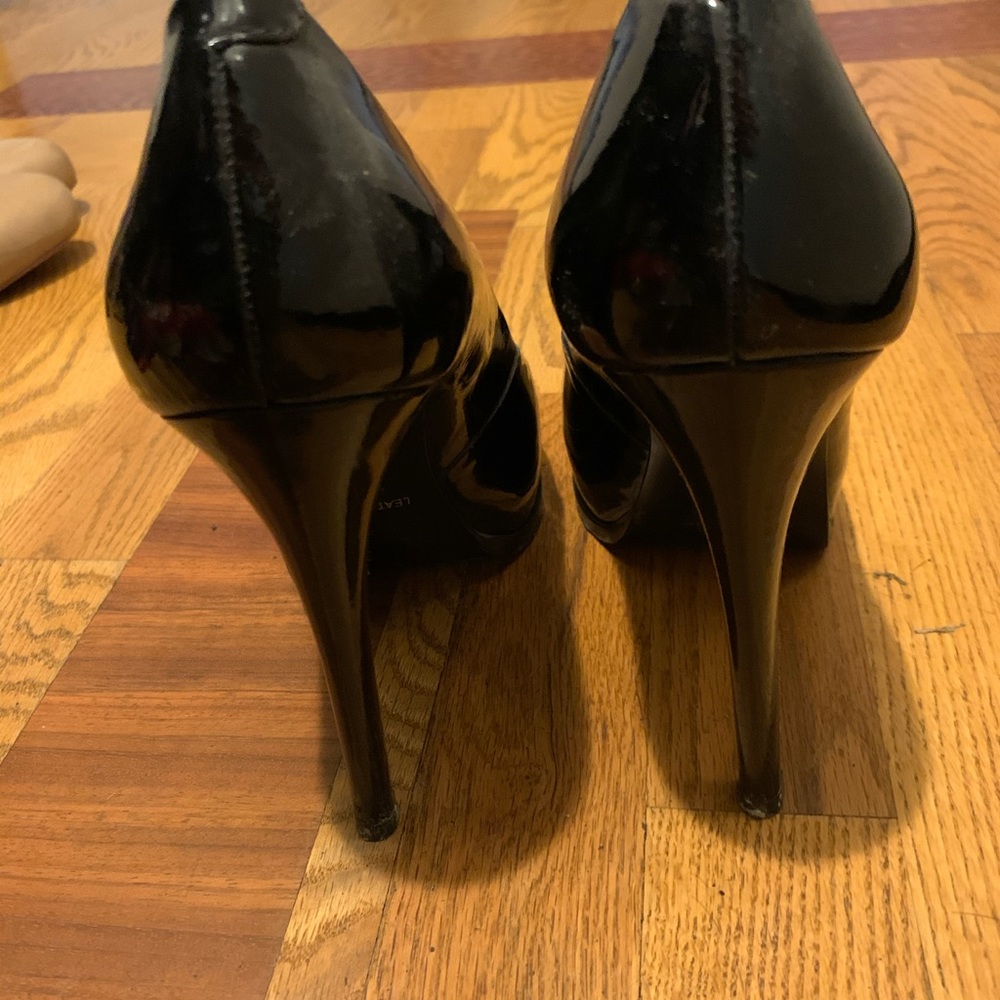 Black patten leather platform heels